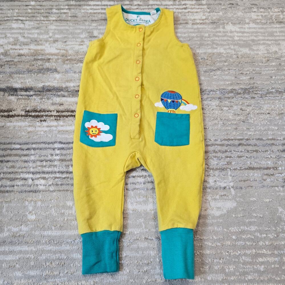 Ducky Zebra One Piece Outfit Jumpsuit Organic Cotton Yellow Hot Air Balloon 6-12